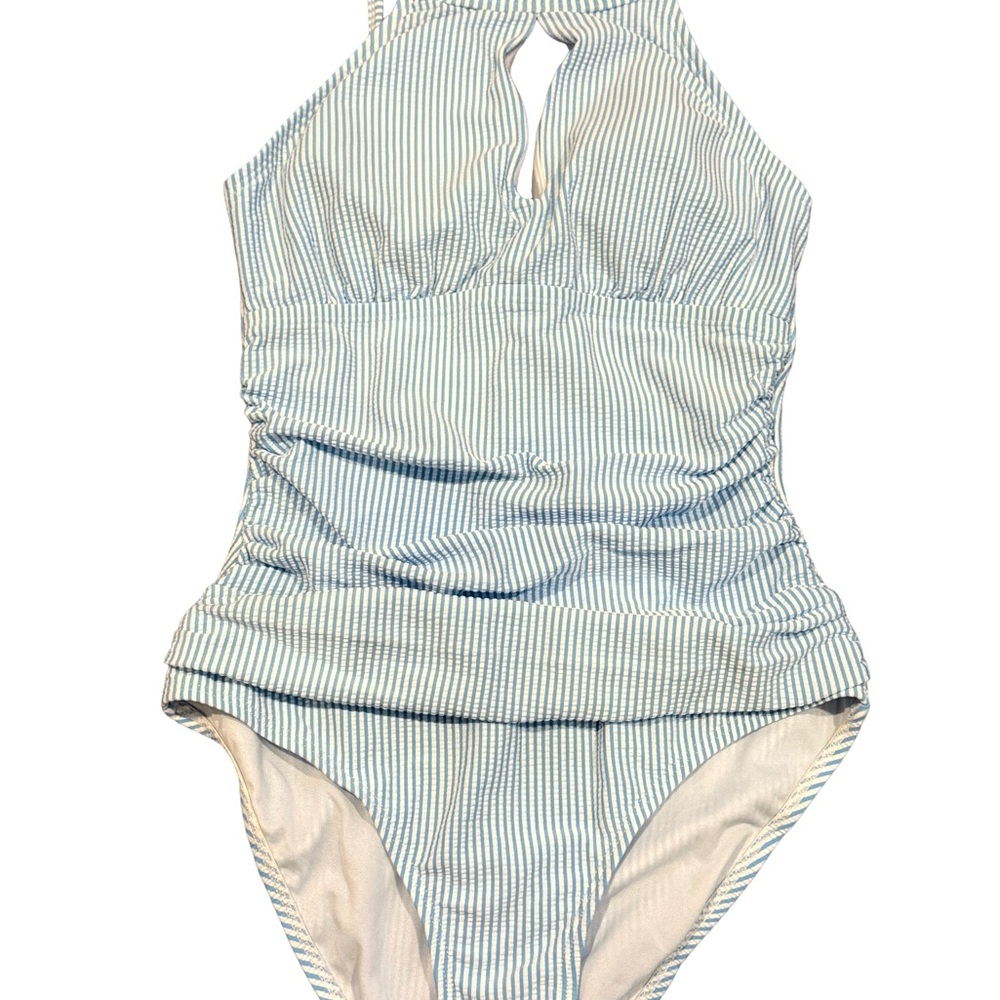 Ellen Tracy Blue and White seersucker Swimsuit size 6